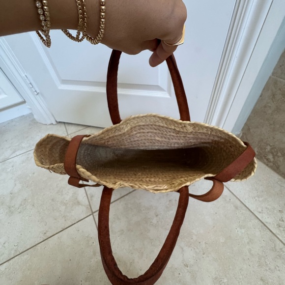 Woven Straw Backpack with Leather Straps - Picture 3 of 5